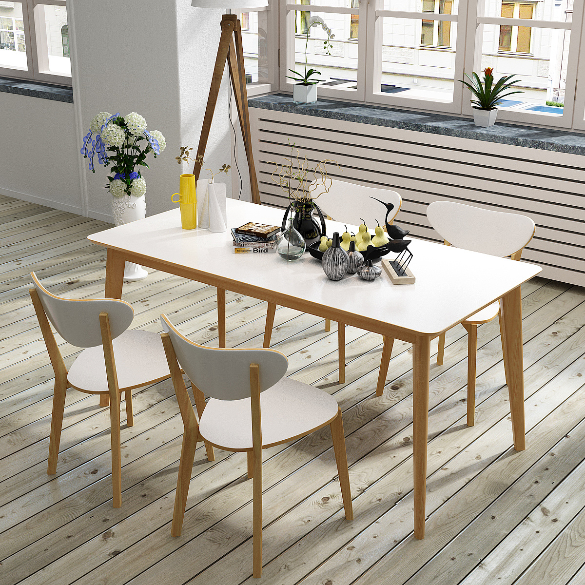 新中式3D渲染 实木餐桌 新中式餐桌椅 北欧餐桌_留白设计工坊-站酷ZCOOL