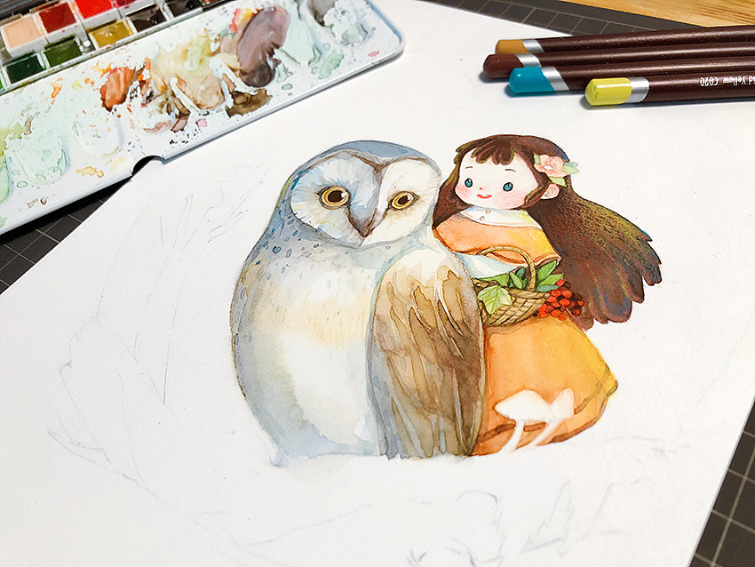 猫头鹰与少女