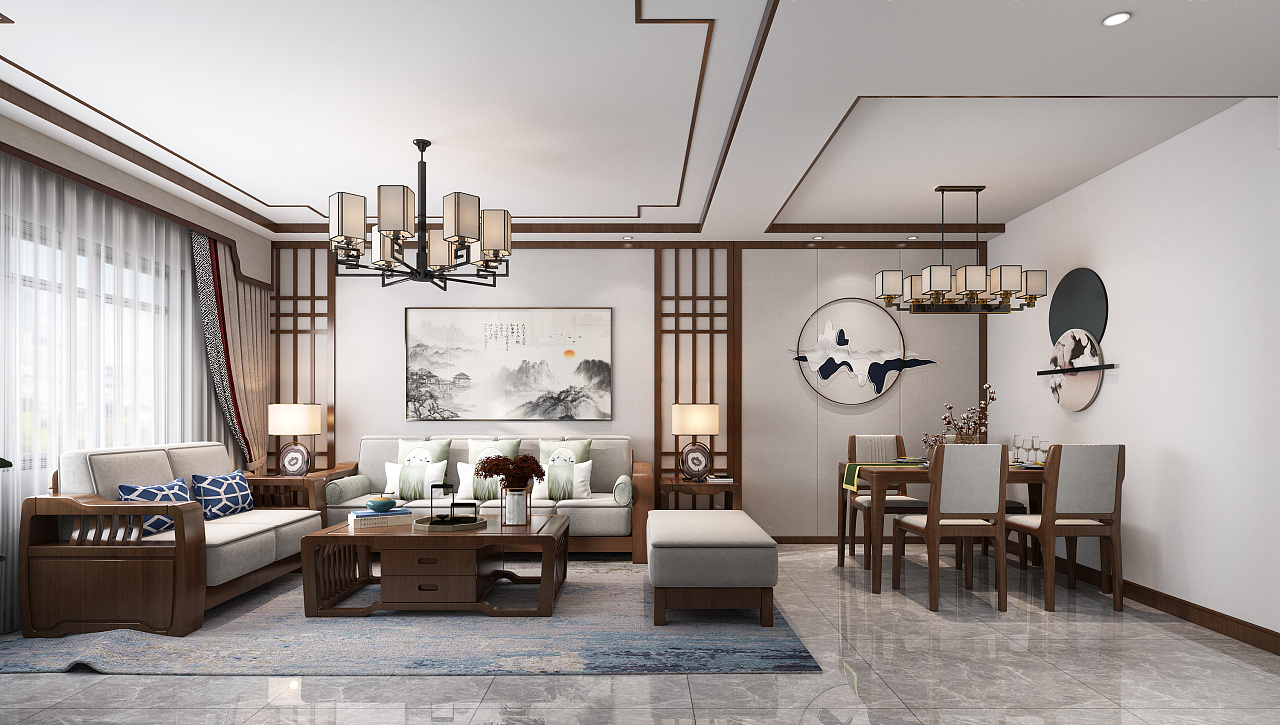 新中式平层全屋效果图