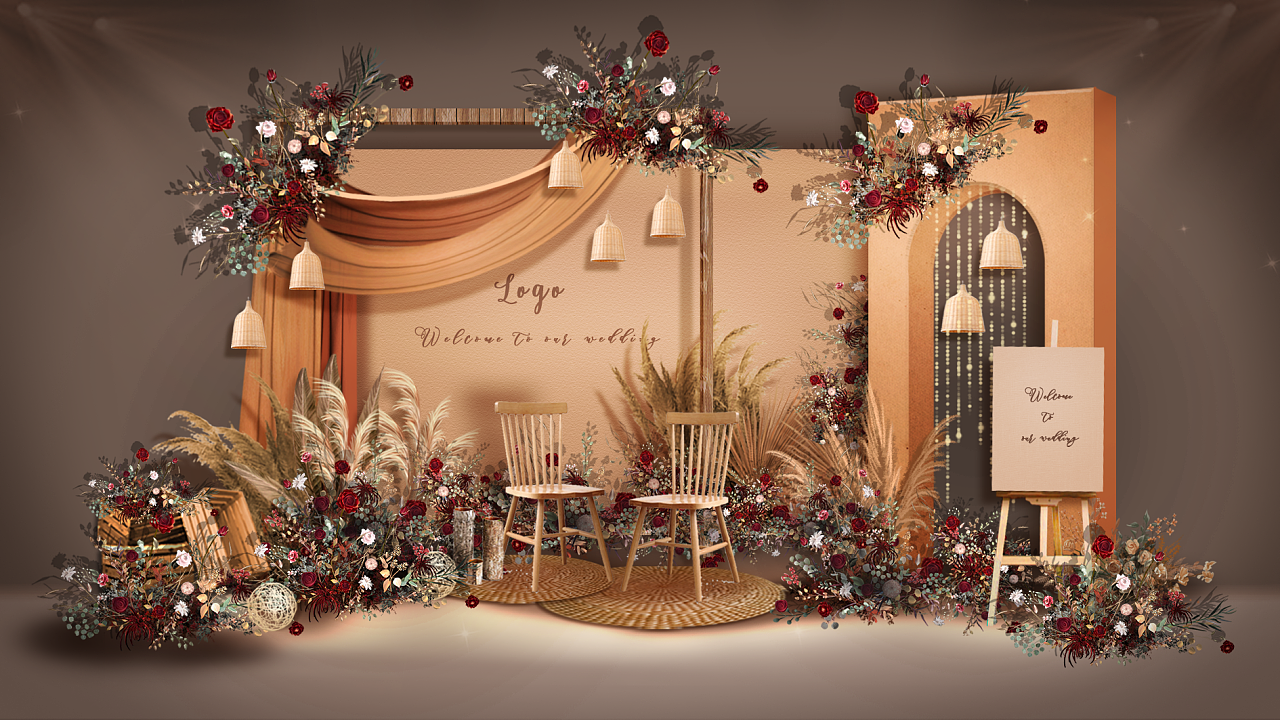 婚礼效果图|秋色复古美式乡村婚礼|空间|舞台美术|littlerice - 原创