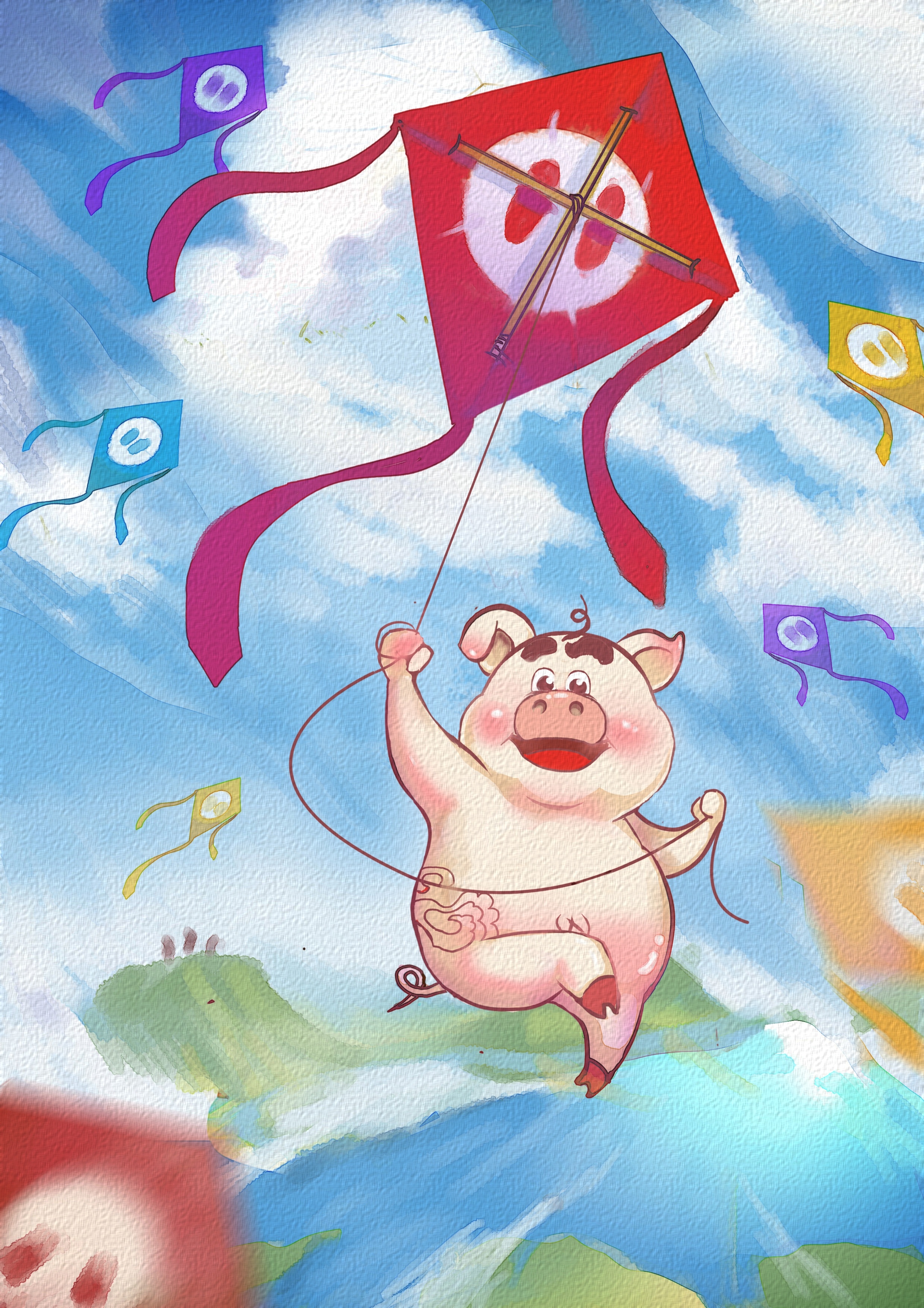 漂亮的风筝手绘插画图片-图行天下素材网