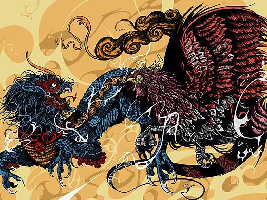 Illustration / 龙凤呈祥（个人主页-ZNDg4NTQ0MDA=） - 创作习作 - 站酷设计师EESQUARE原创素材 - 站酷ZCOOL