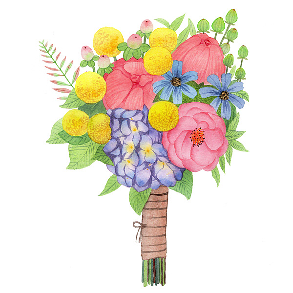 水彩花卉捧花花束