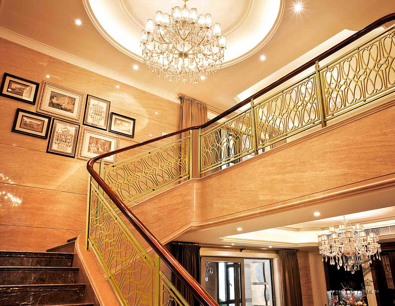 臻品别墅铝艺楼梯雕花护栏,奢华楼梯扶手