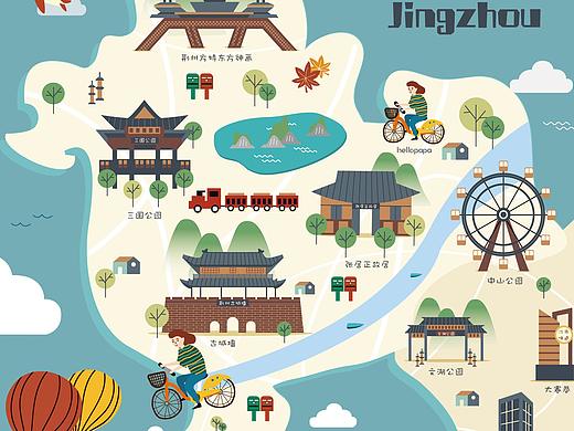 插画 古城荆州手绘地图