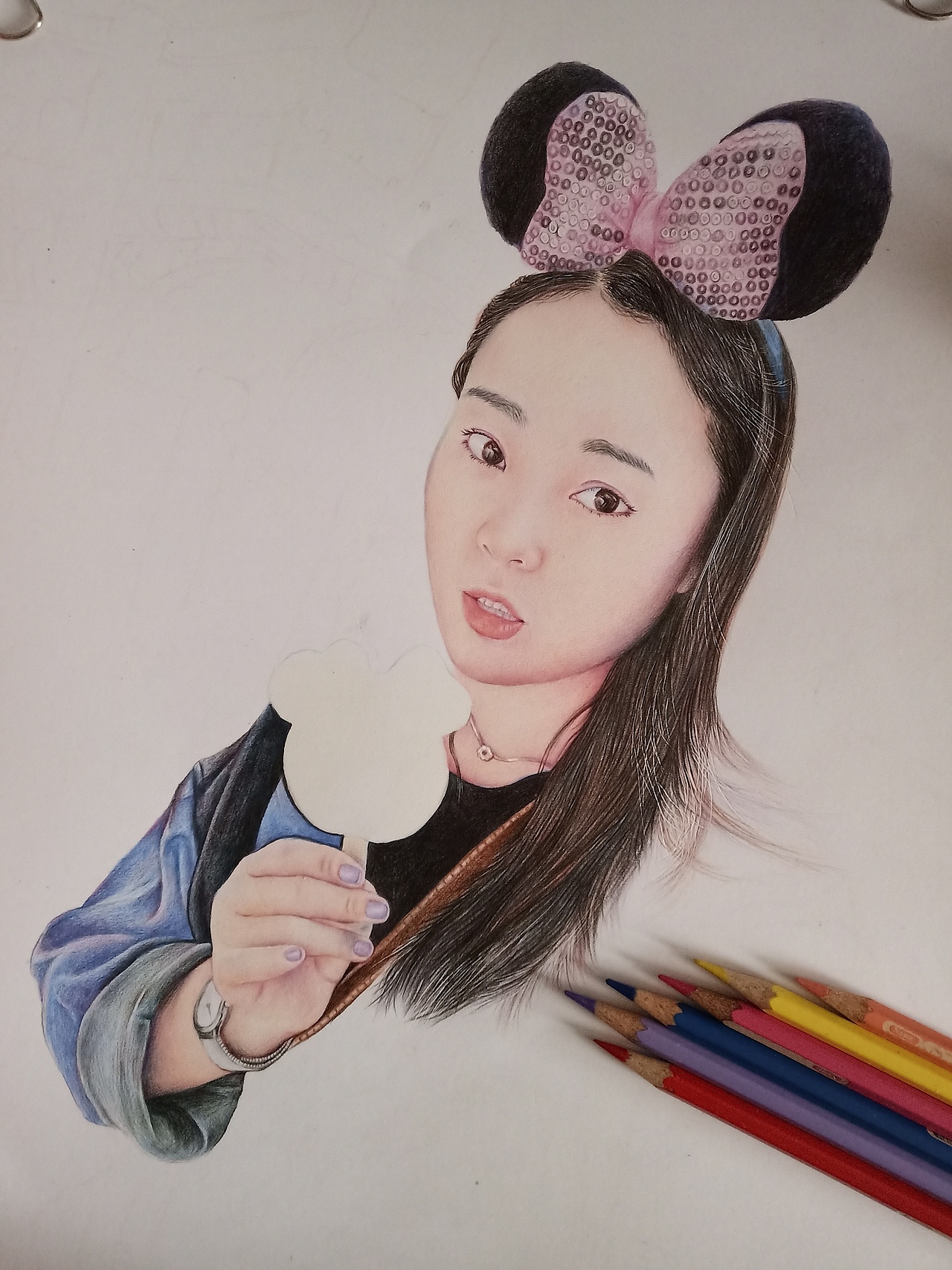 手绘作品:吃冰糕的女孩儿