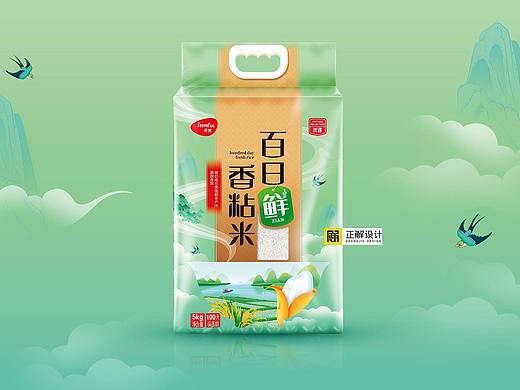 天虹天优百日鲜香粘米包装设计，五常大米包装袋设计