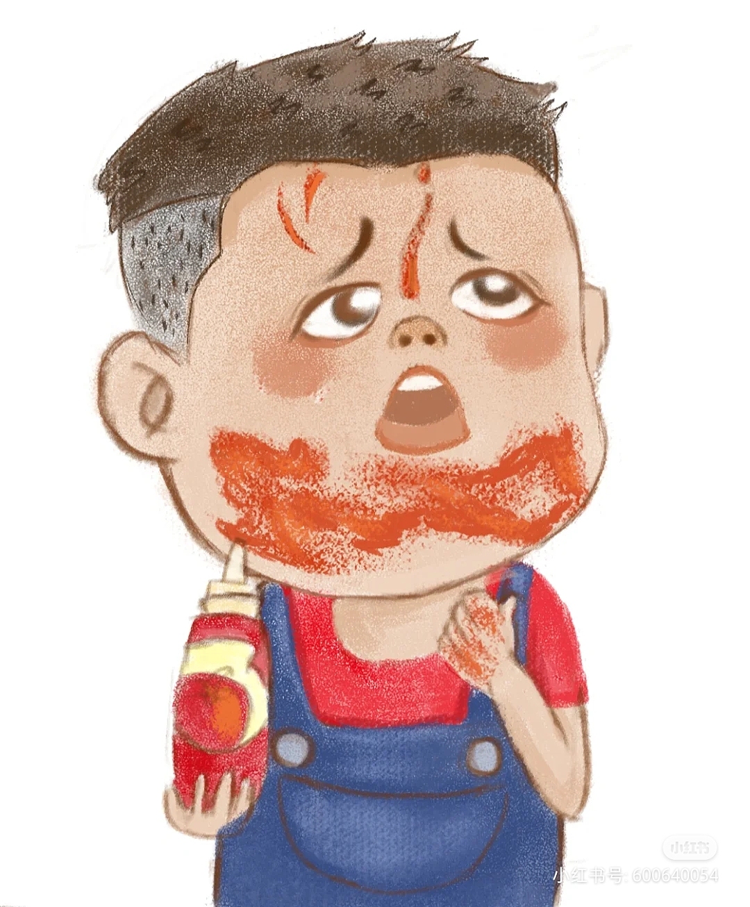 糊了自己一脸的番茄酱,小眼神还那么无辜,你妈自己嘛