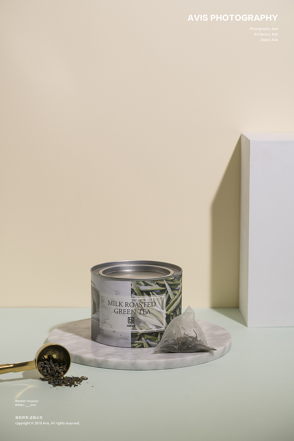 电商美食摄影｜HUGS奶香绿茶三角茶包铁罐茶（图ZMTY3MTE3MTQ4） - 产品摄影 - 站酷设计师___avis原创素材 - 站酷ZCOOL