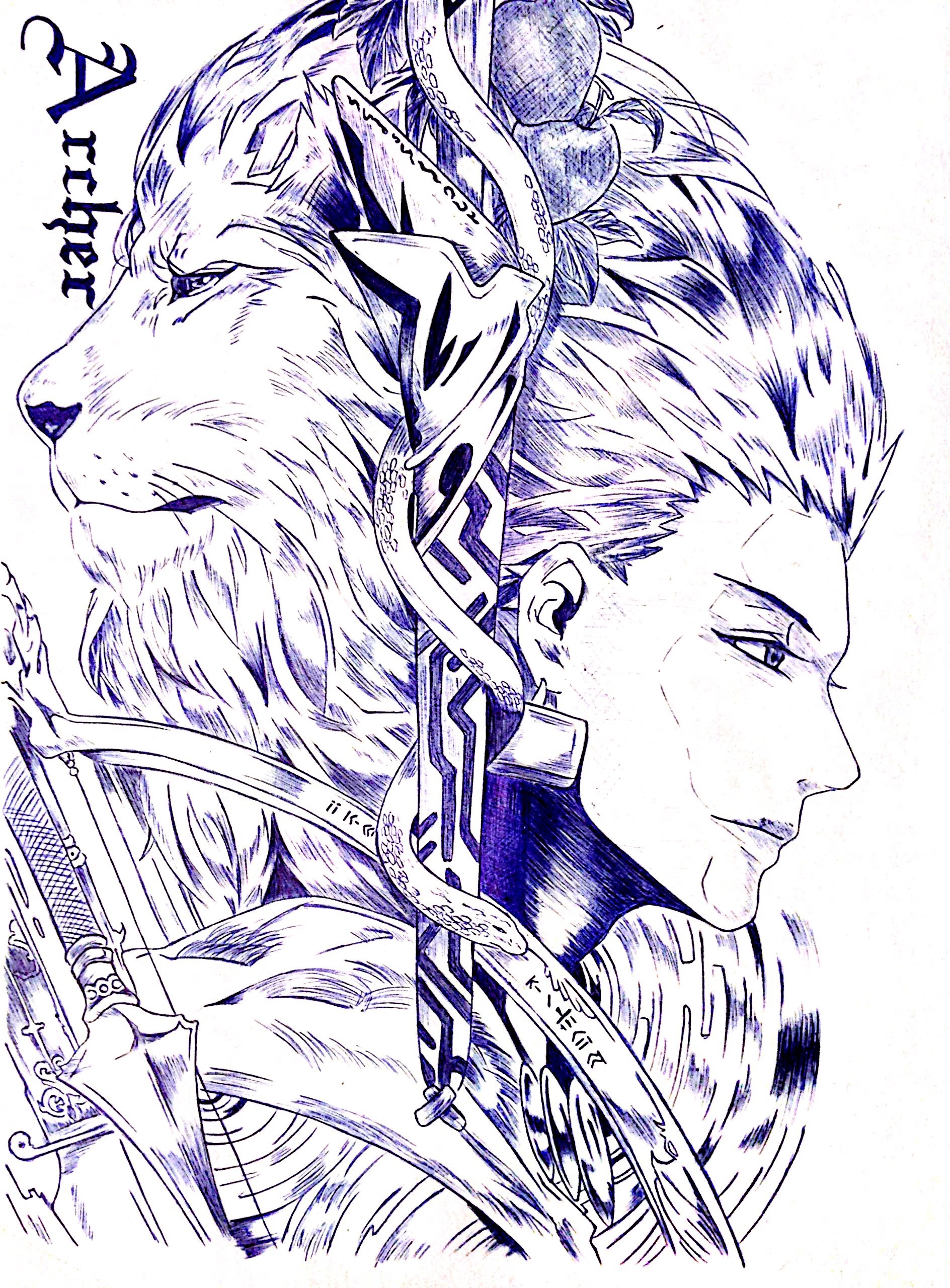 手绘-fate系列-archer【圆珠笔】|动漫|单幅漫画|天真如何 - 原创作品