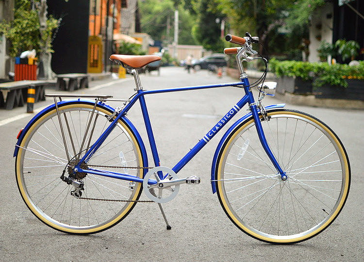 宝蓝色复古休闲公路自行车