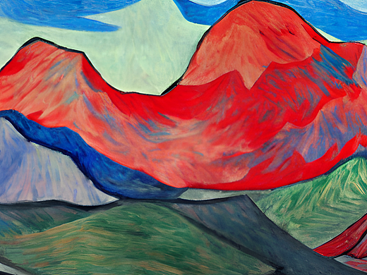 #AI创作实验室#漫山的枫叶，红色的云，还有蓝色的高山