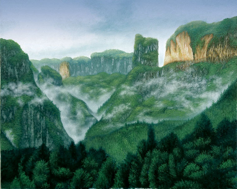 我的油画风景作品《晨雾中的丹霞山》