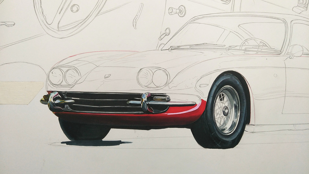 lamborghini400gt马克笔汽车手绘