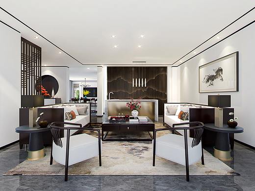 新中式客餐厅（个人主页-ZMzAyNzAxMjQ=） - 建筑/空间 - 站酷设计师创艺工场室内表现原创素材 - 站酷ZCOOL