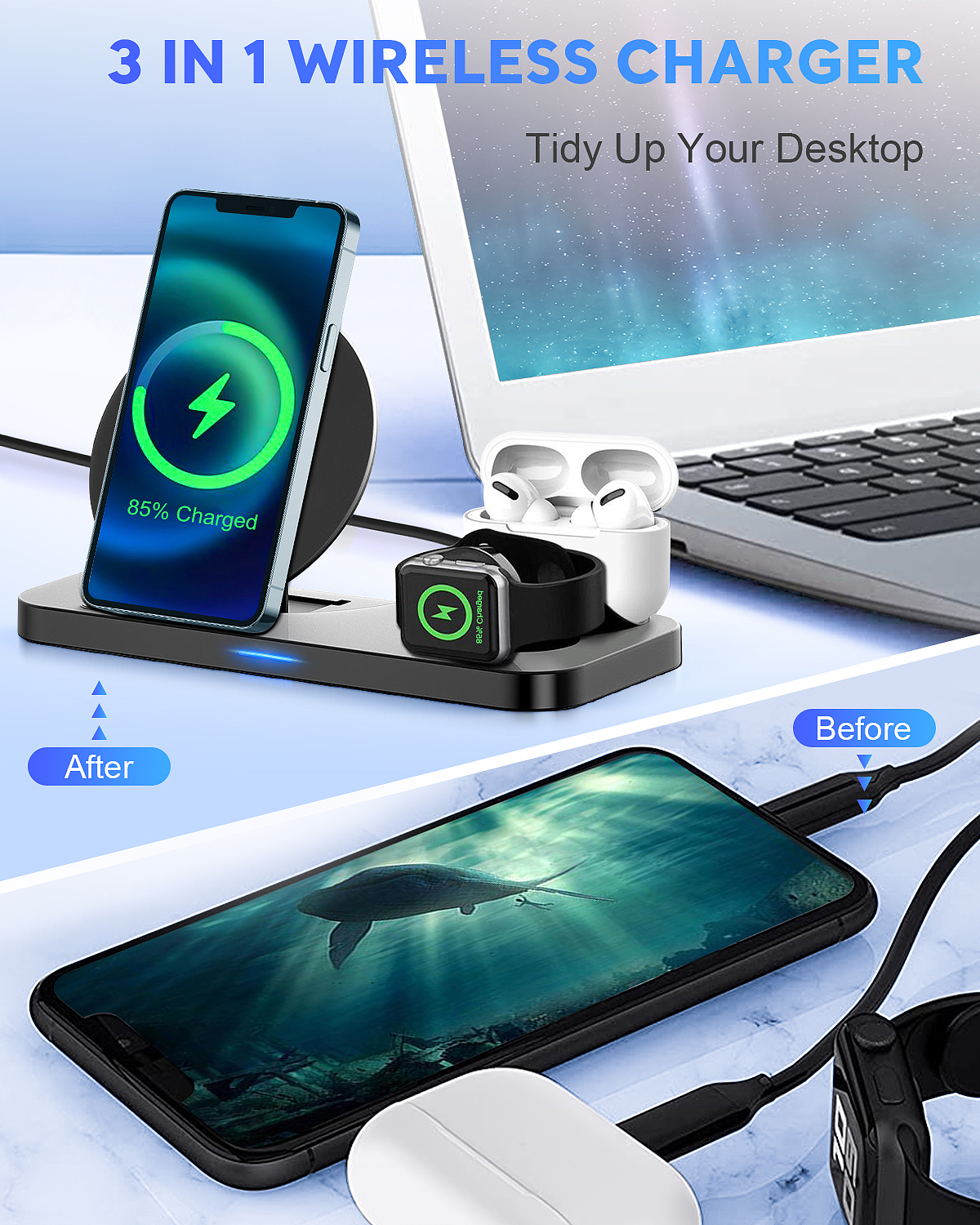 三合一苹果无线充电器(手机 / 手表 / 耳机)