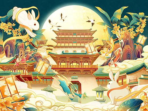  【玉兔宫殿】中秋包装插画 