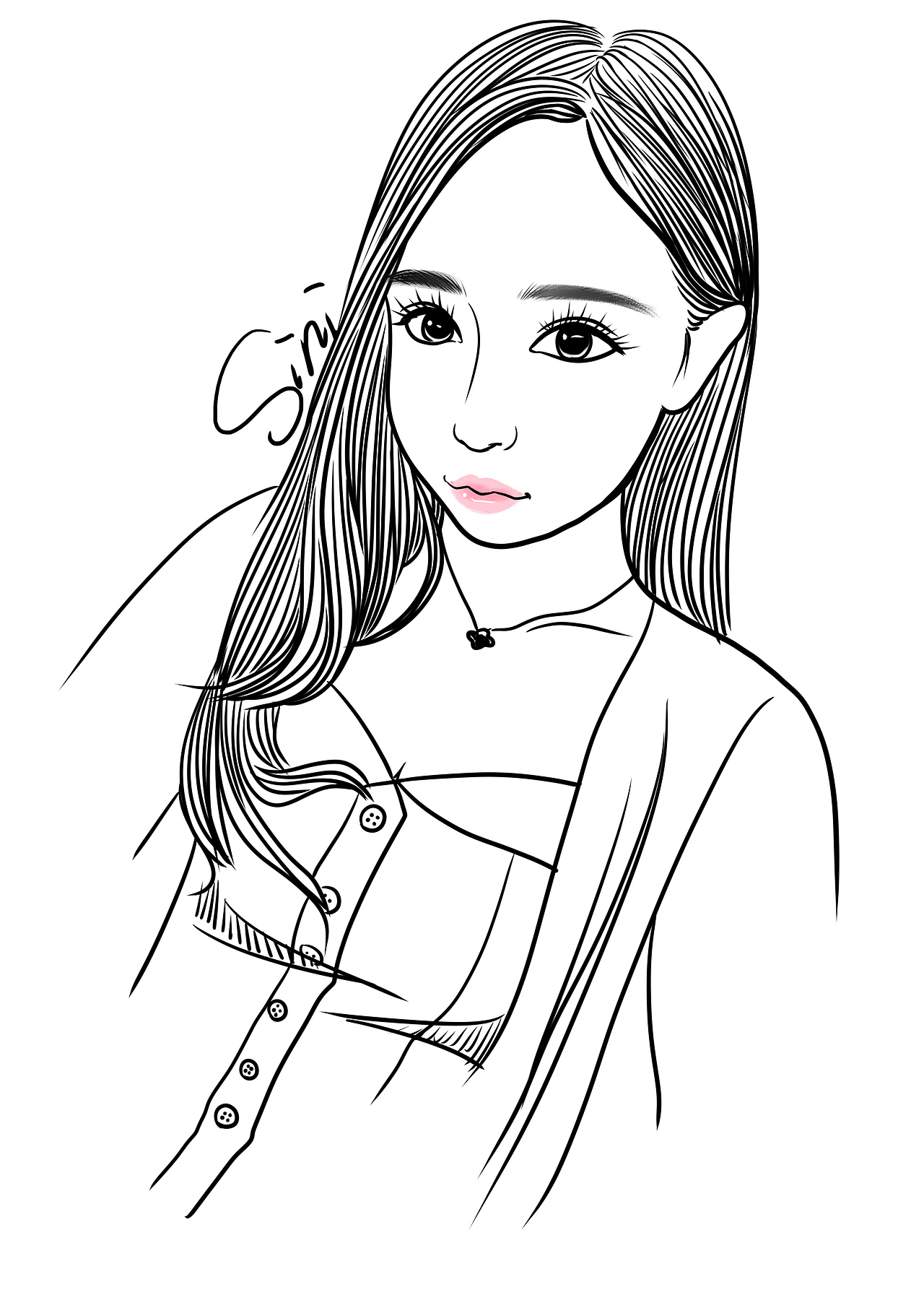 #约画#手绘黑白线稿插画帅气美女帽子口红清新简约唯美原创创意设计（图ZNzkwMTg0ODA=） - 商业插画 - 站酷设计师小_橙子原创素材 - 站酷ZCOOL