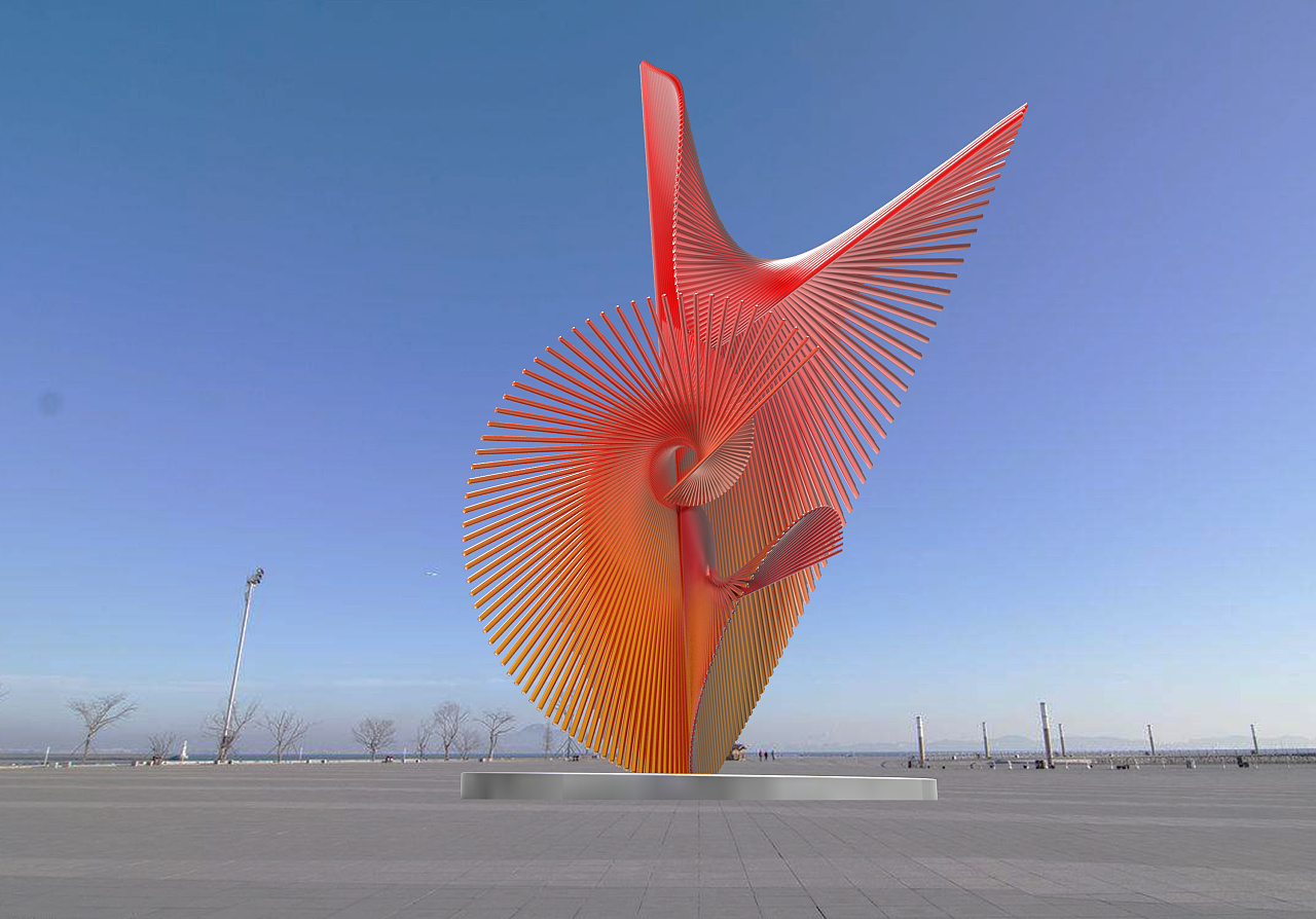 飞舞青春城市景观雕塑设计开发火红的凤凰随风舞动