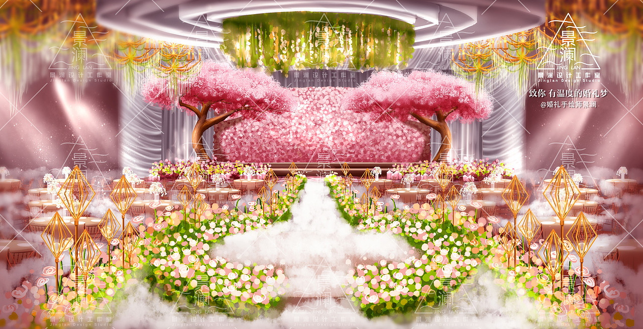 【教程】丨香槟粉森系婚礼手绘3分钟