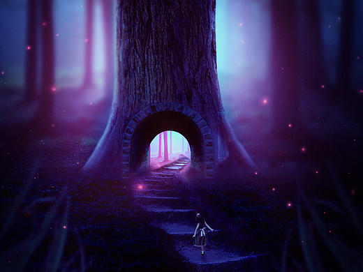 魔幻风格的森林城堡海报合成练习