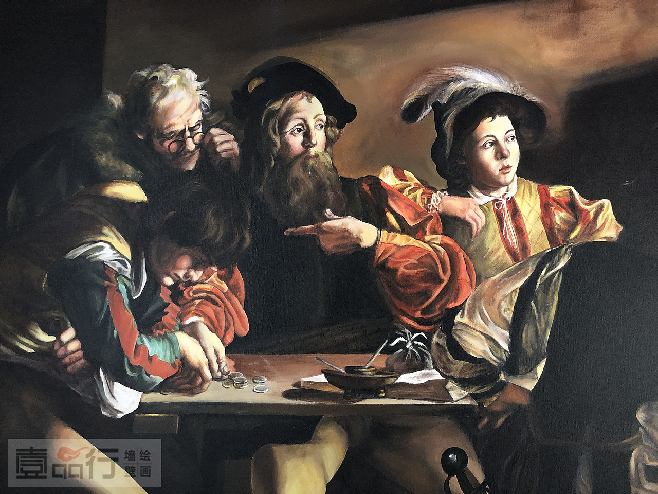 油画手绘墙墙面人物彩绘圣马太蒙召彩绘