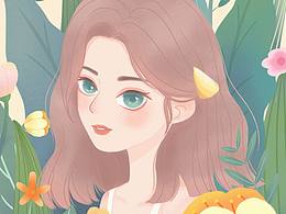 森系插画，少女头像