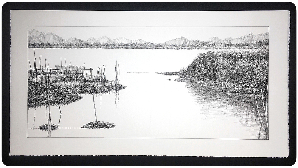 钢笔画【在水一方】