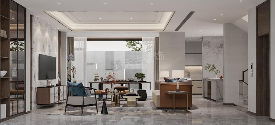 重庆公园大道上府合院别墅装修,现代轻奢风设计效果图