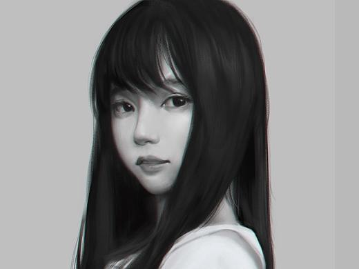 黑白女半身像（附过程）