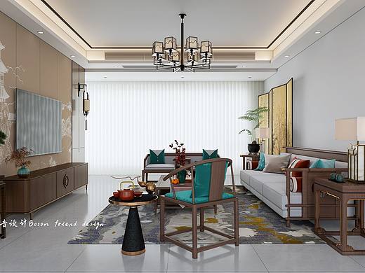 新中式客厅（个人主页-ZNjcwMjQzMDA=） - 家装设计 - 站酷设计师A知音效果图代画原创素材 - 站酷ZCOOL