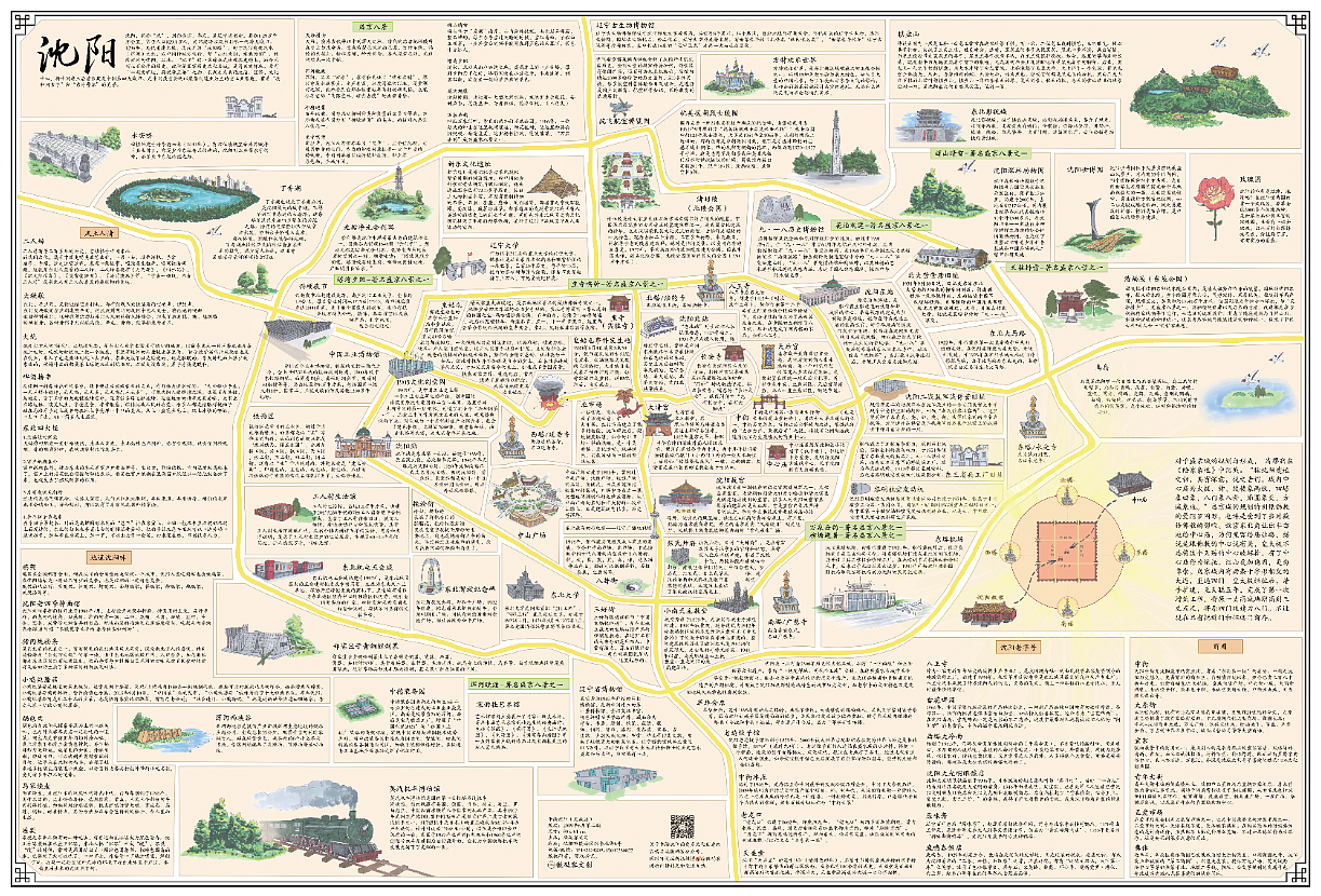 手绘沈阳文化旅游城市地图