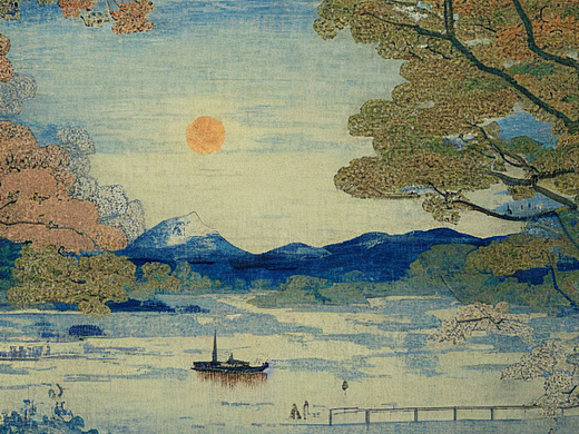 清晨在河上的渔船