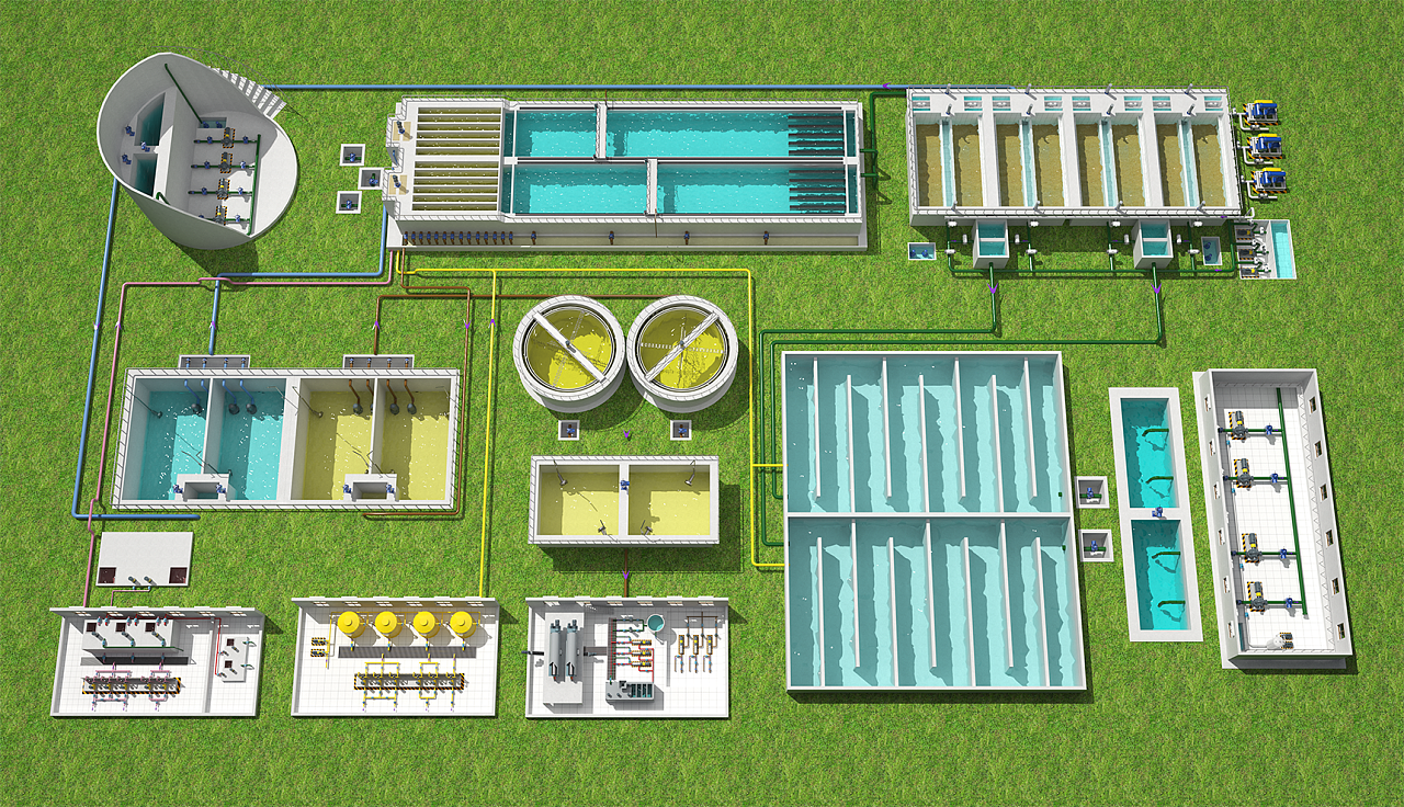 水厂三维效果图