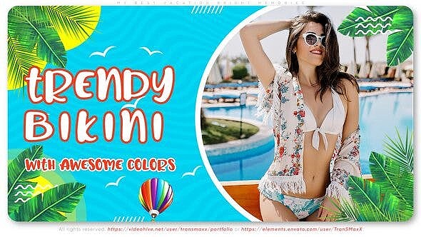 AE模板 | 炫酷运动设计风格假期旅行比基尼视频标题