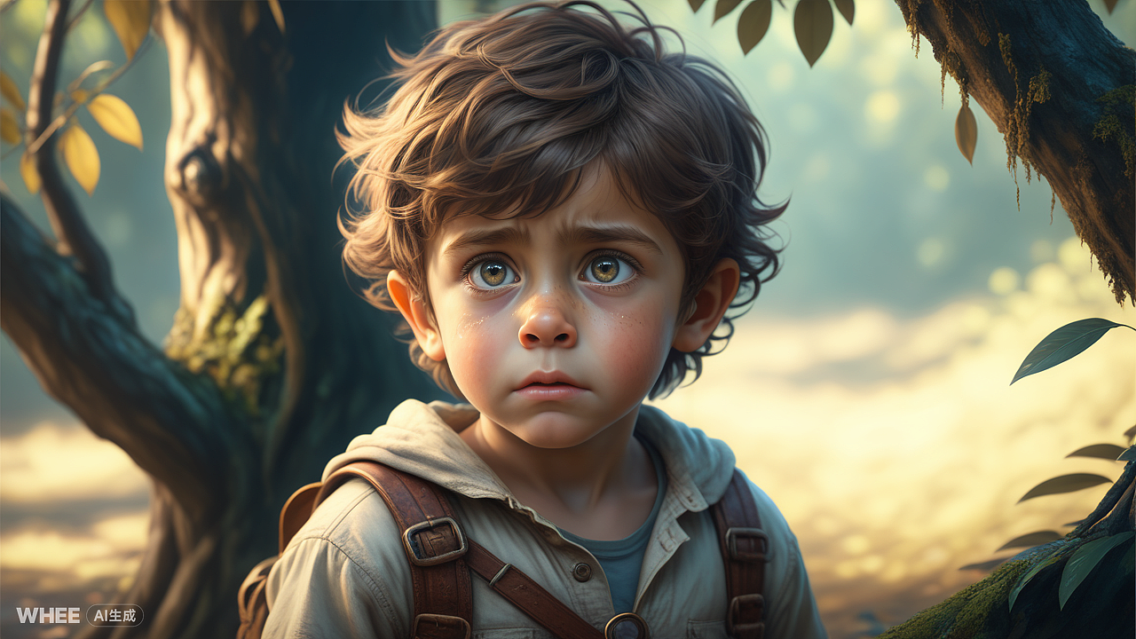 小汤姆心里非常害怕,便向面包树求救。