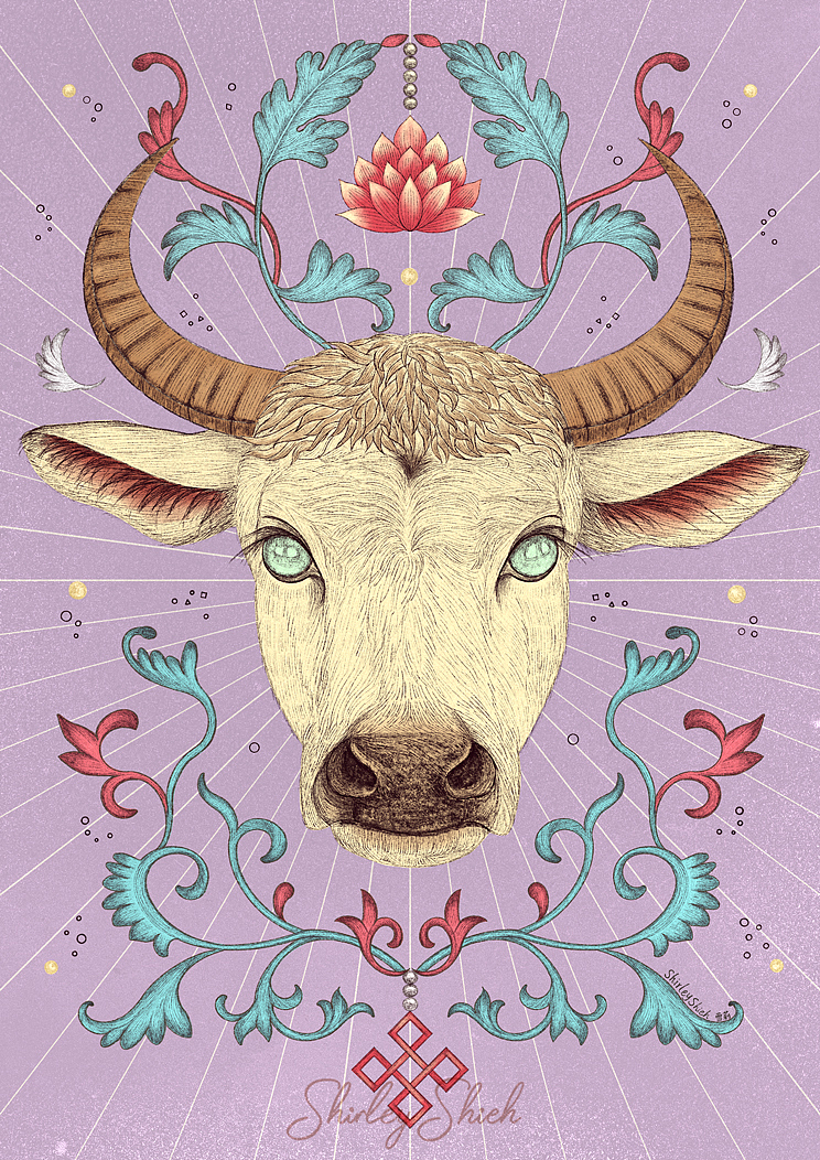 十二生肖 丑牛（圖ZMzQ3NjQ4NTY4） - 商業(yè)插畫(huà) - 站酷設(shè)計(jì)師ShirleyShieh原創(chuàng)素材 - 站酷ZCOOL