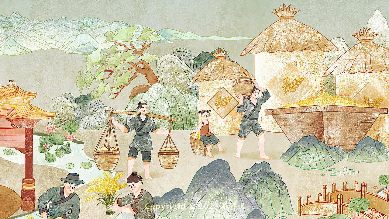 农耕图（图ZMzUxNzA5NDA0） - 商业插画 - 站酷设计师陈子岄原创素材 - 站酷ZCOOL