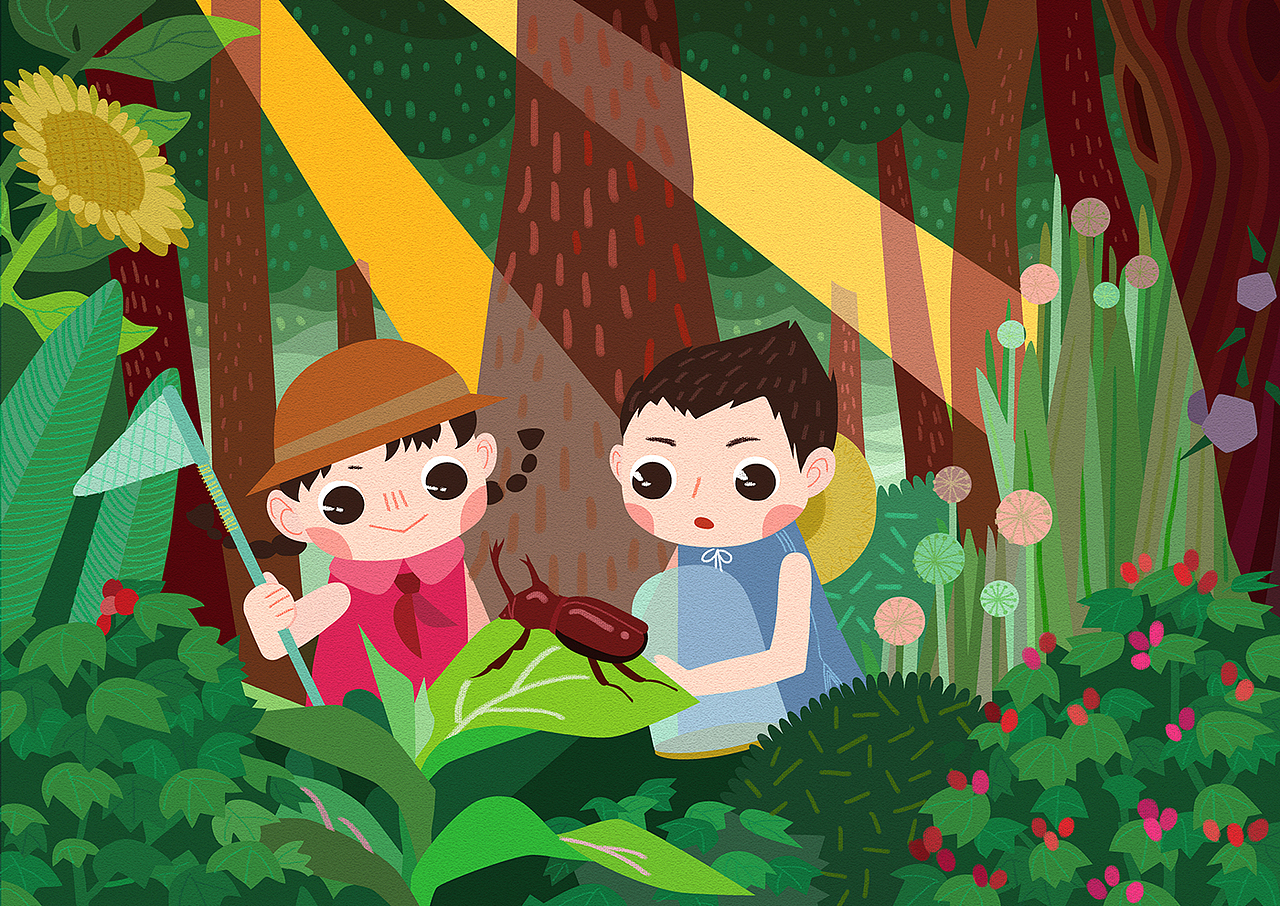 一起来捉独角仙！（图ZMjk5NTA3MTA4） - 儿童插画 - 站酷设计师泱谷原创素材 - 站酷ZCOOL