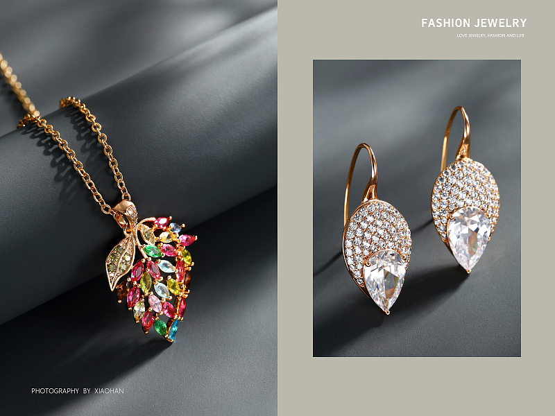 电商首饰拍摄 首饰场景图 一波灰底 耳钉 项链 首饰