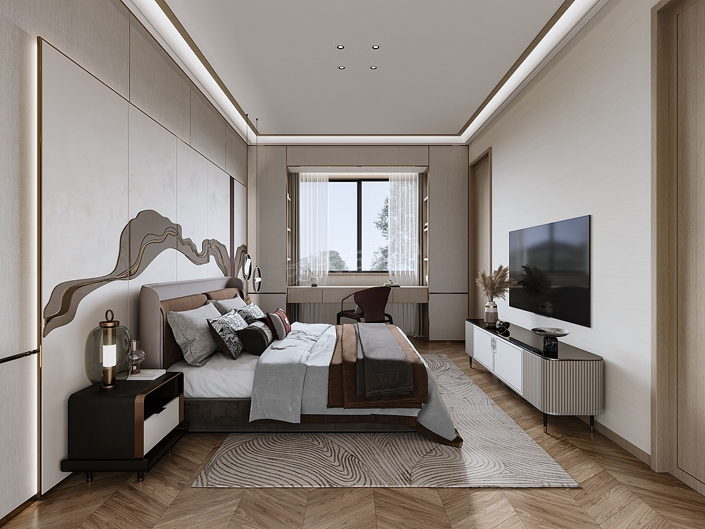 首钢美利溪镇装修,联排别墅新中式风格设计