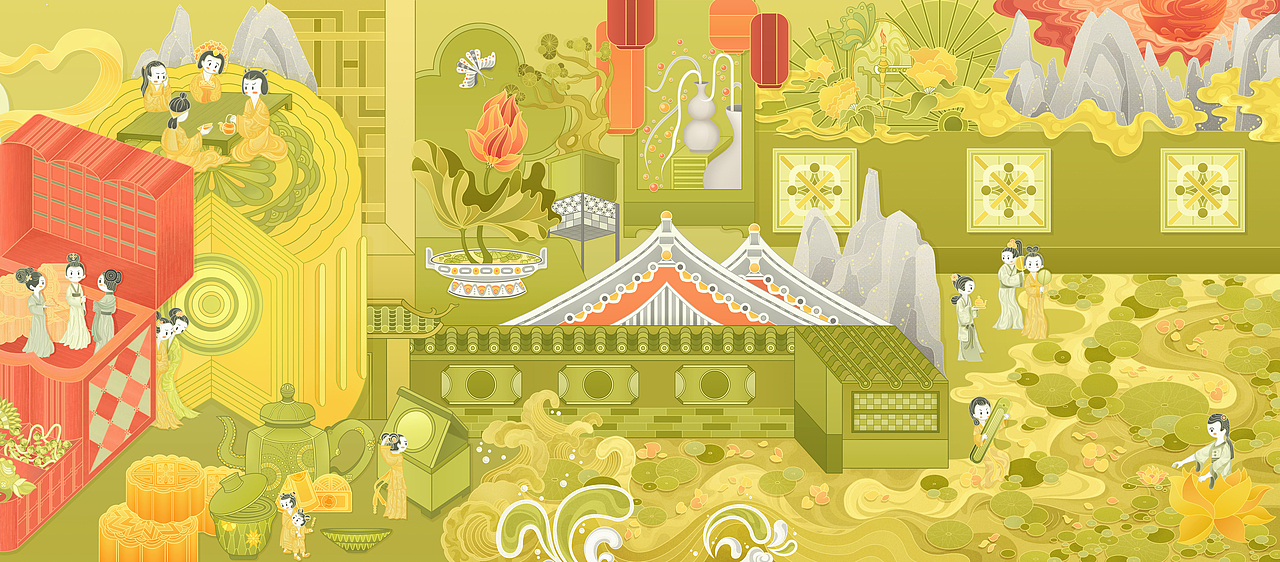 宫廷中秋节长卷（图ZMzYzNDIxNzgw） - 商业插画 - 站酷设计师浊四原创素材 - 站酷ZCOOL