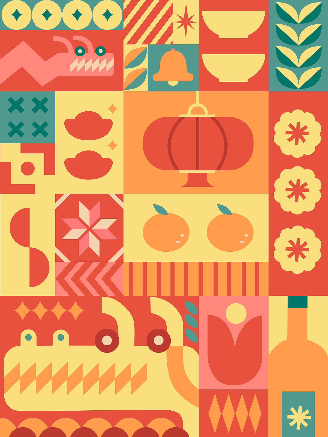 孟菲斯风格龙年图形海报设计（图ZMzY0NTQyMDc2） - 艺术插画 - 站酷设计师话梅肥兔原创素材 - 站酷ZCOOL