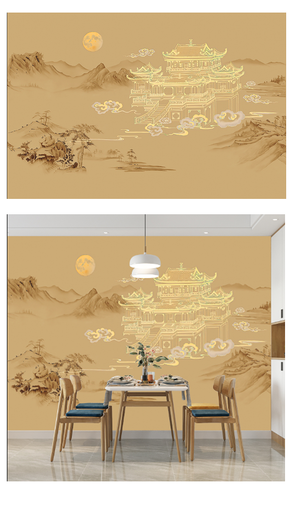 轻奢中式壁画案例分享（图ZMzU5MzE0MDQ4） - 家装设计 - 站酷设计师喜之郎1096原创素材 - 站酷ZCOOL