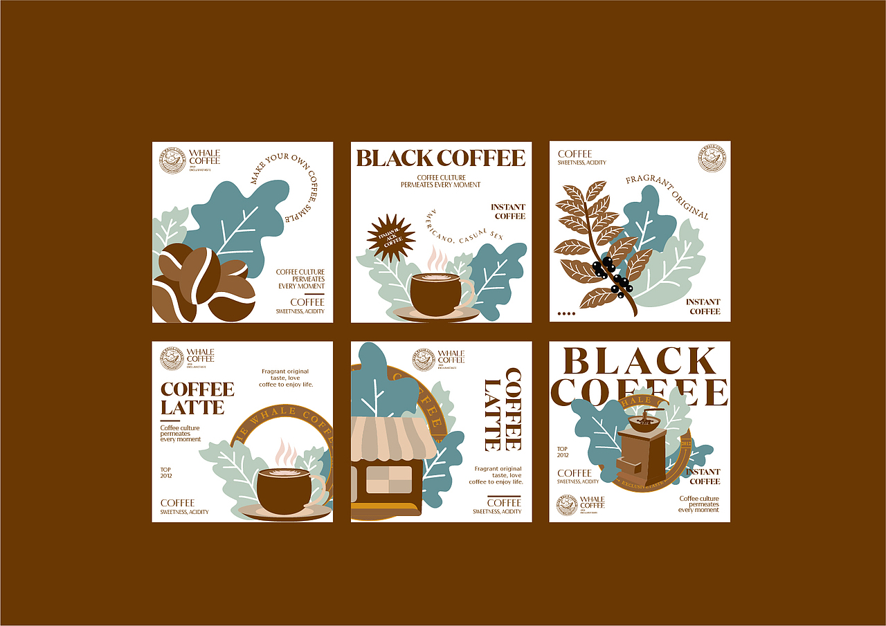 鲸鱼咖啡馆品牌延展logo