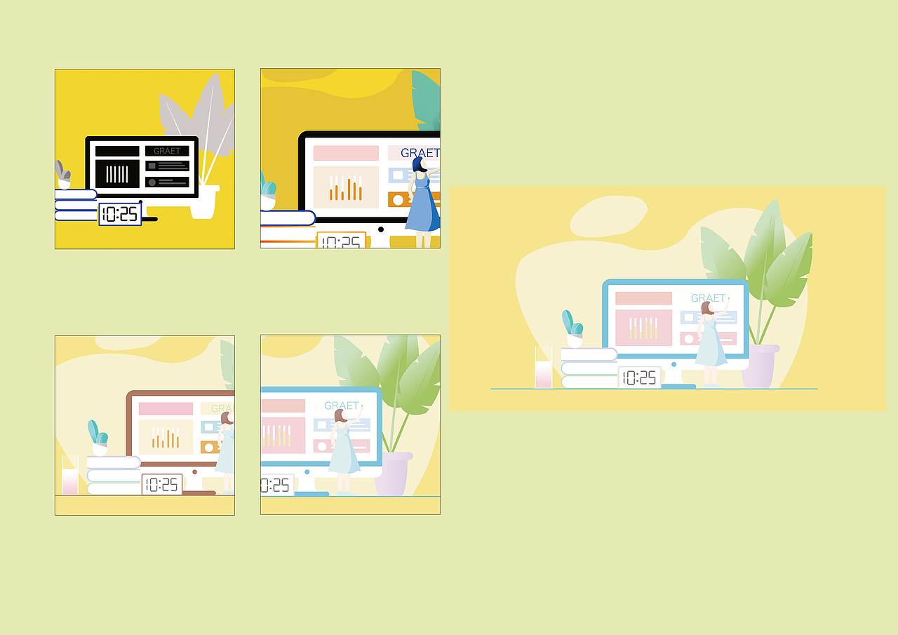 扁平风插画作品练习（图ZMzcwMTkxODEy） - 商业插画 - 站酷设计师huahuanuanxin原创素材 - 站酷ZCOOL