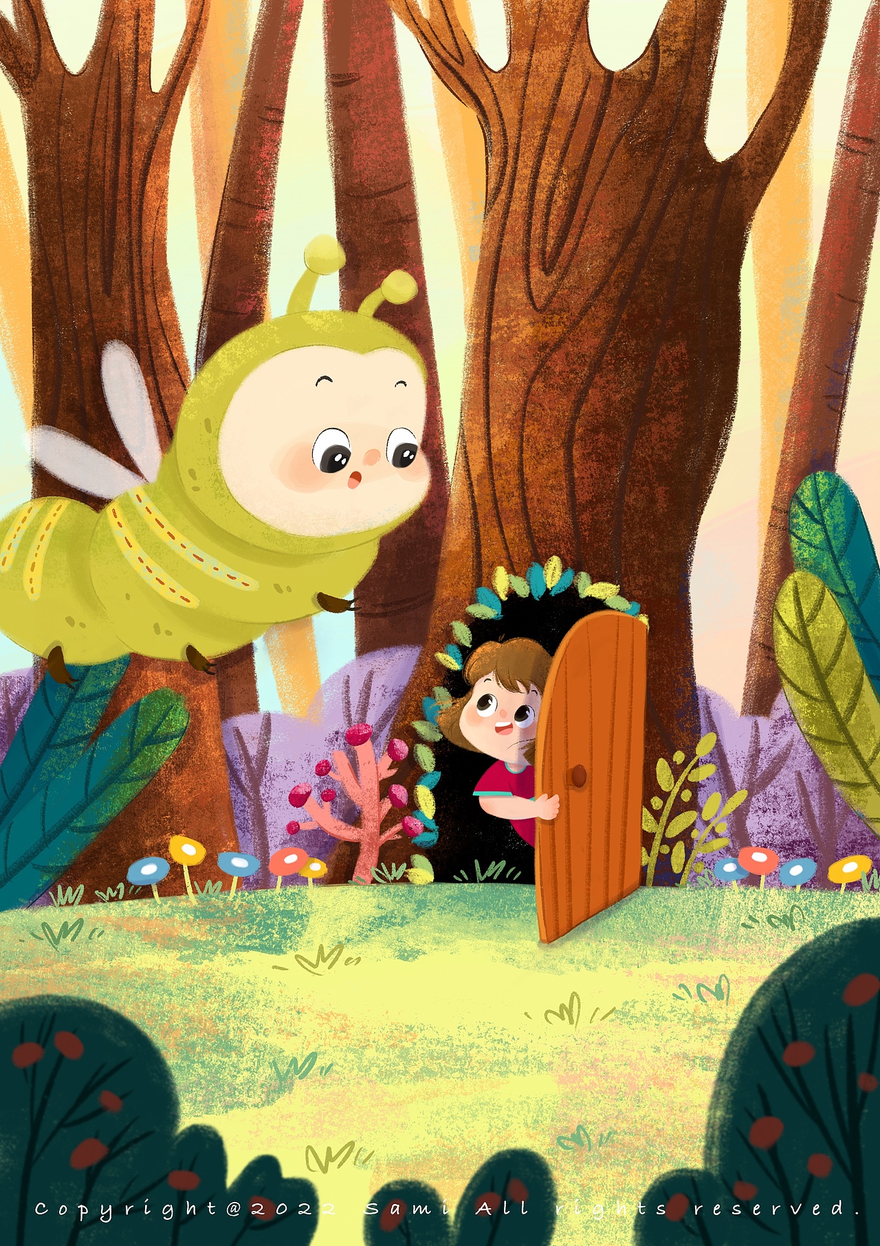 虫与女孩-系列图（图ZMjk3NjQzMjIw） - 儿童插画 - 站酷设计师Sami爱画画原创素材 - 站酷ZCOOL