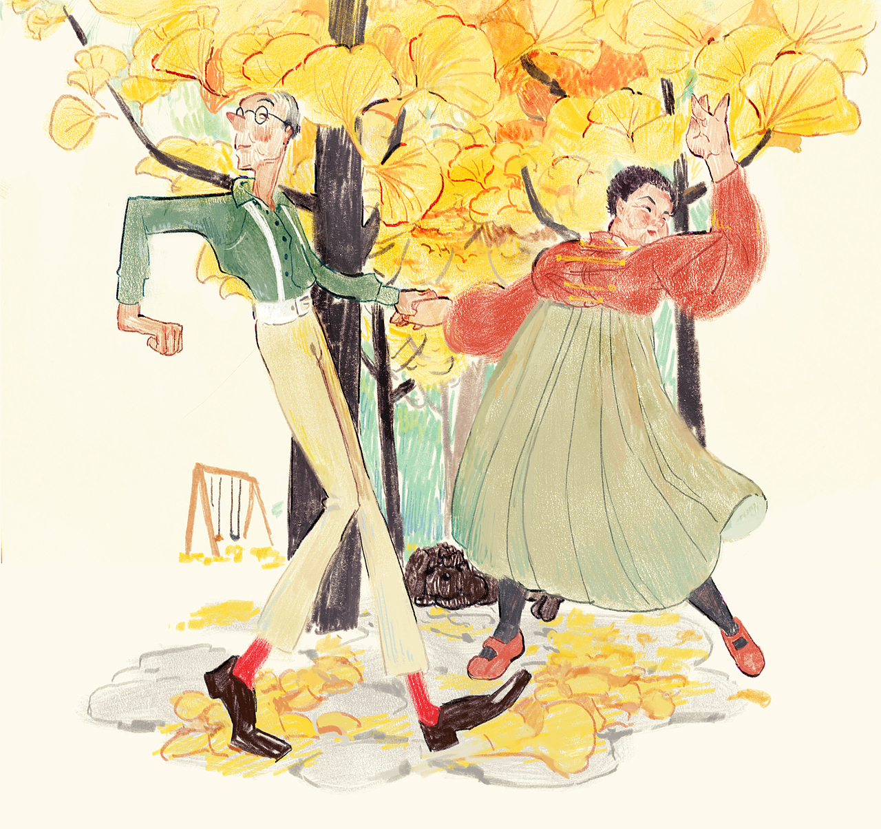 儿童插画-公园的秋天