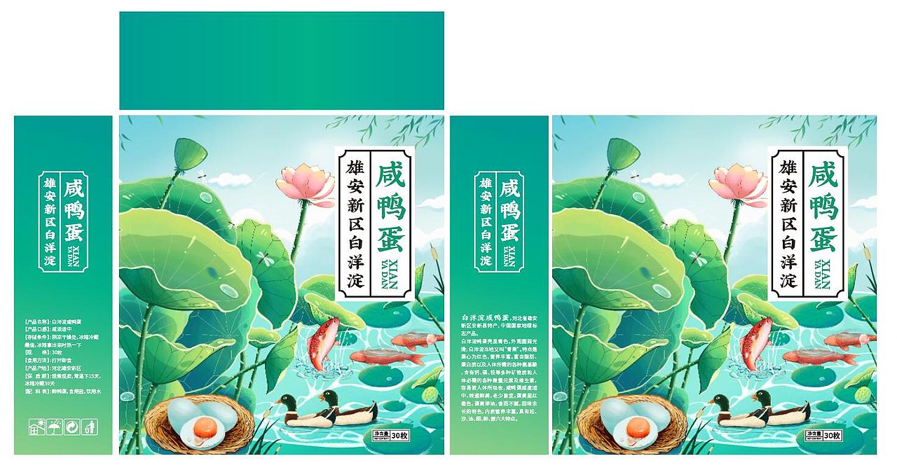 雄安新区白洋淀咸鸭蛋松花蛋礼盒插画包装设计