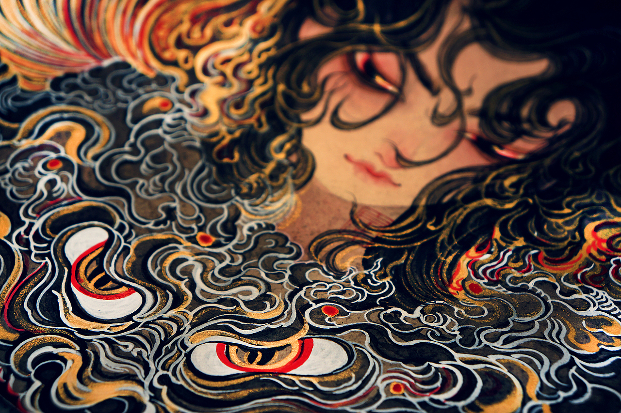 《五尾赤炎狐.竜虎伞道.破势魃.金蚩》白中南颜彩-人川